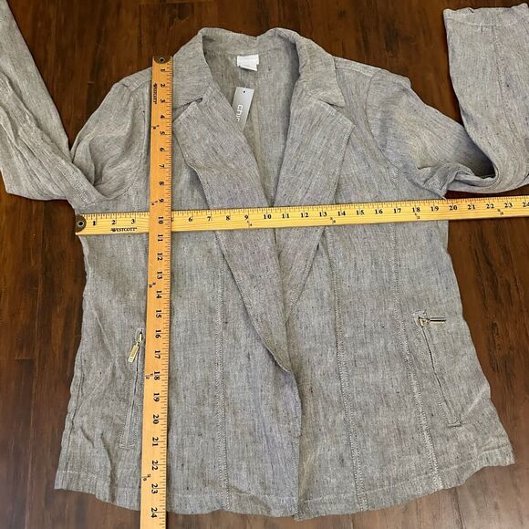 NWT CHICO'S L/S Linen-Blend Stretch Moto Jacket in Espresso - Picture 11 of 12
